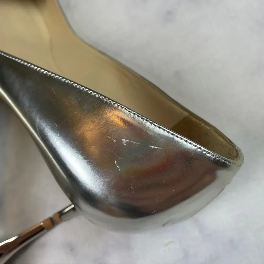 Jimmy Choo Allure Silver Metallic Pumps Kitten Heel Pointed Toe Sz 39.5